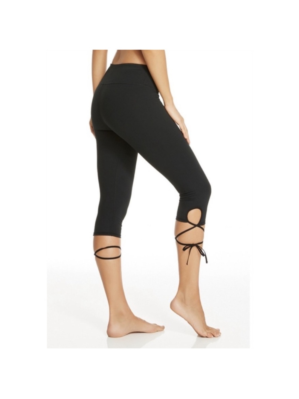 Fabletics Black Capri Leggings with Lace-Up Calf Detail